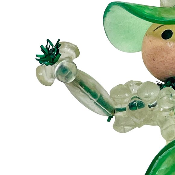 Vintage Green Beaded Winter Lady Ornament Handmade 4 inches - Picture 6 of 9